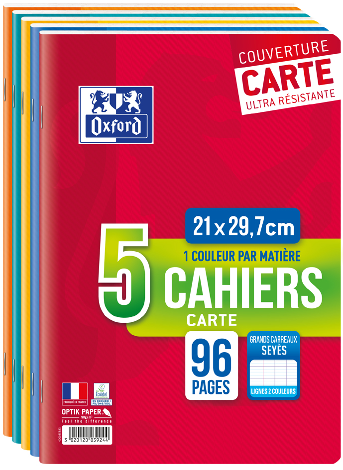 Cahier piqûre A4, seyès, lot de 5