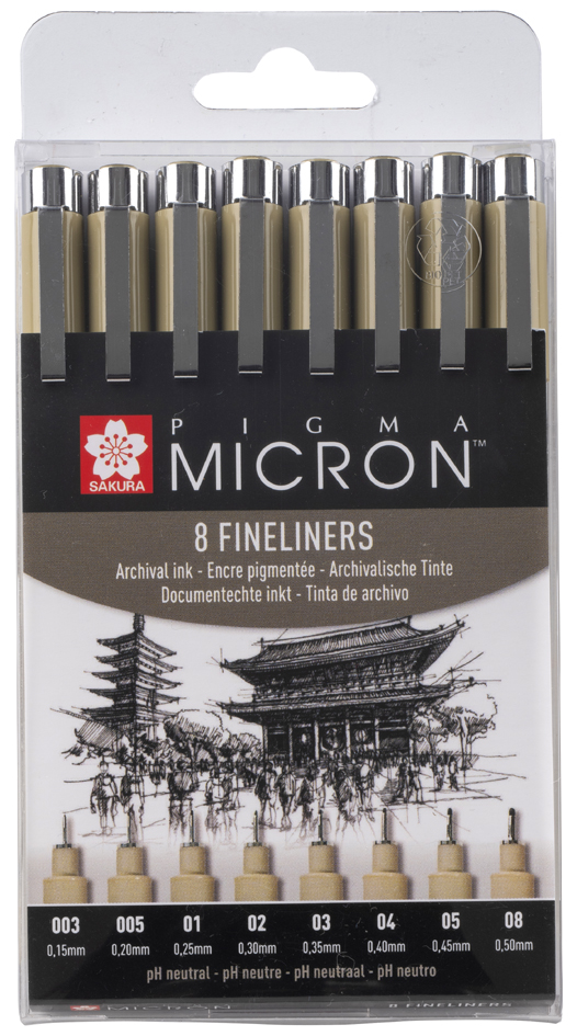 SAKURA Feutre pointe fine PIGMA MICRON, étui de 8, noir