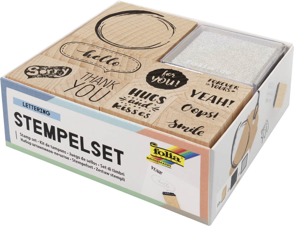 folia Set de tampons en bois 'Lettering', 12 pièces