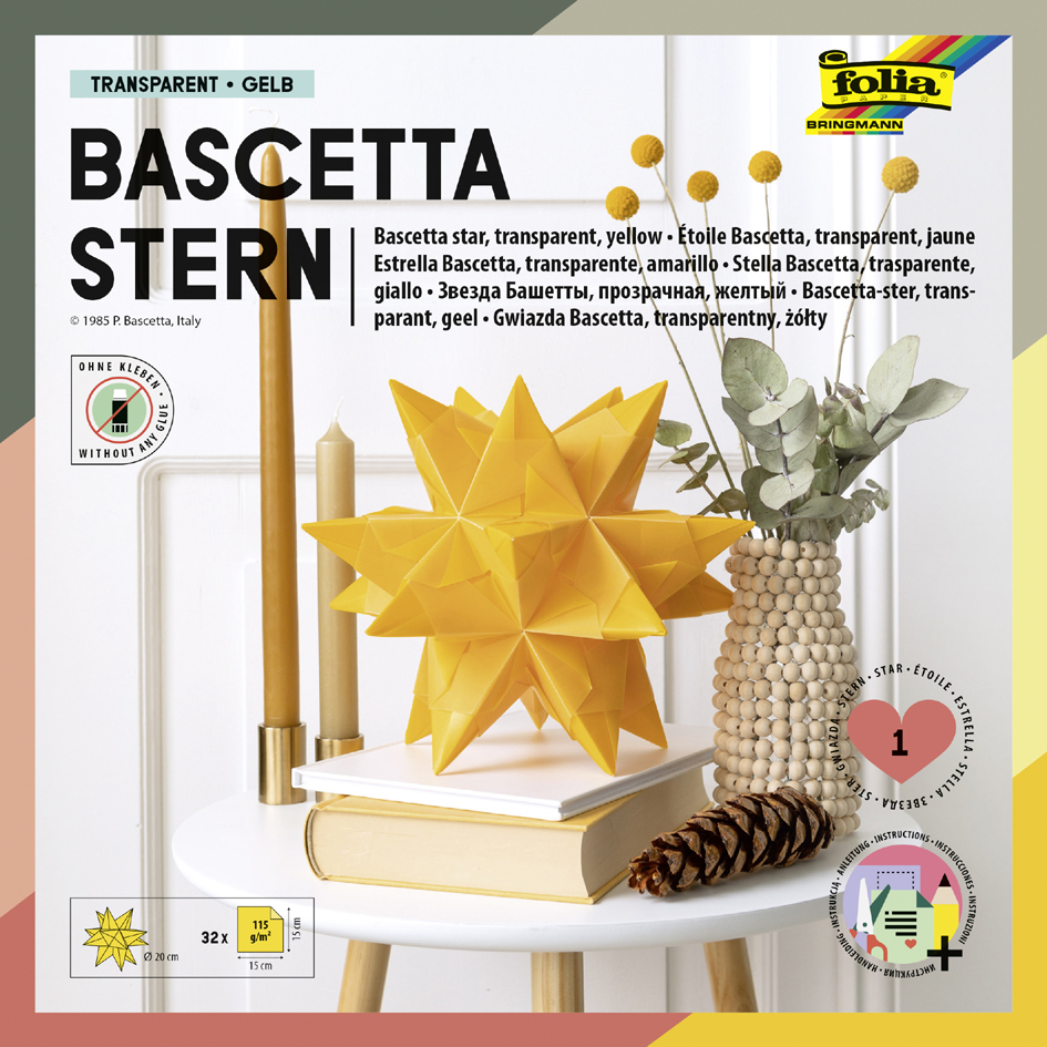 Feuilles de papier pliable étoile Bascetta transparent, jaune