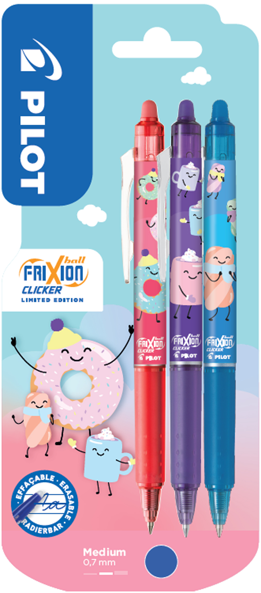 Stylo roller FRIXION BALL CLICKER 0.7 Sweet Paradise, blister de 3