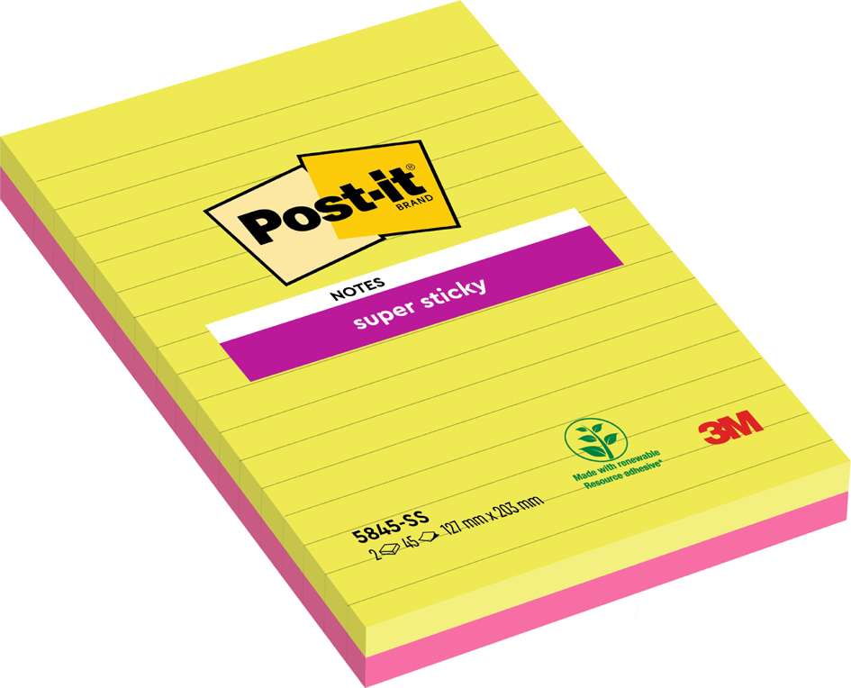 Post-it Bloc-note super sticky notes, 125 x 200 mm, ligné