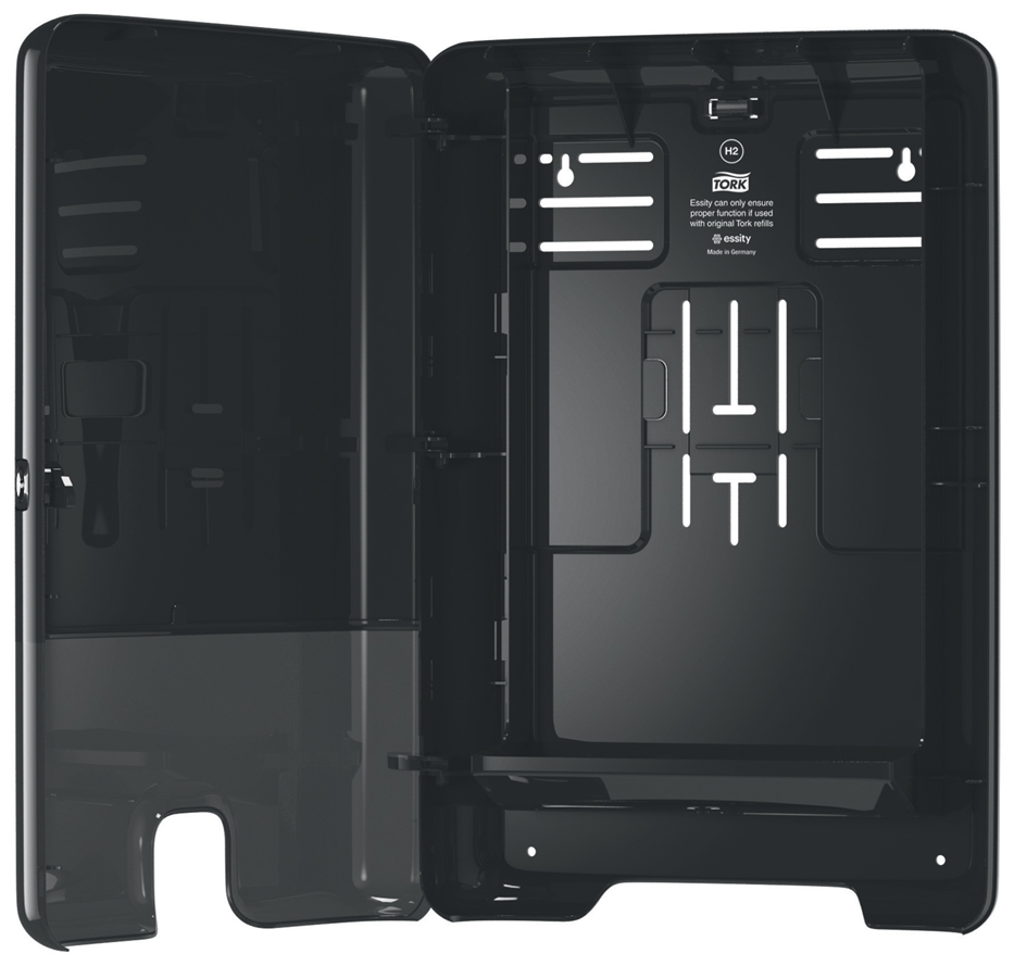 Xpress Distributeur d'essuie-mains interfolié, boîtier plastique, noir - ouvert