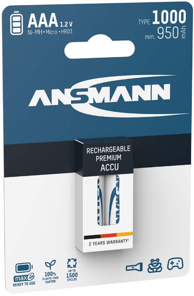 ANSMANN Pile rechargeable NiMH Premium, Micro AAA, 1.000 mAh