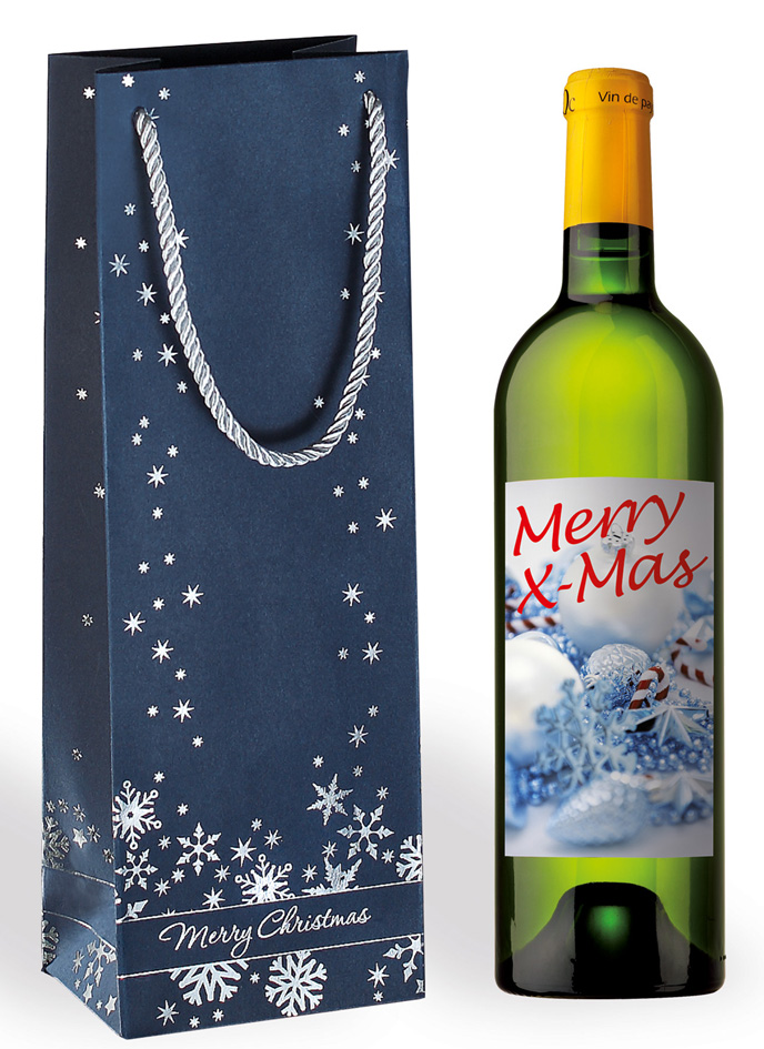 sigel Sac cadeau de Noël pour bouteille 'Silver Snowflakes'