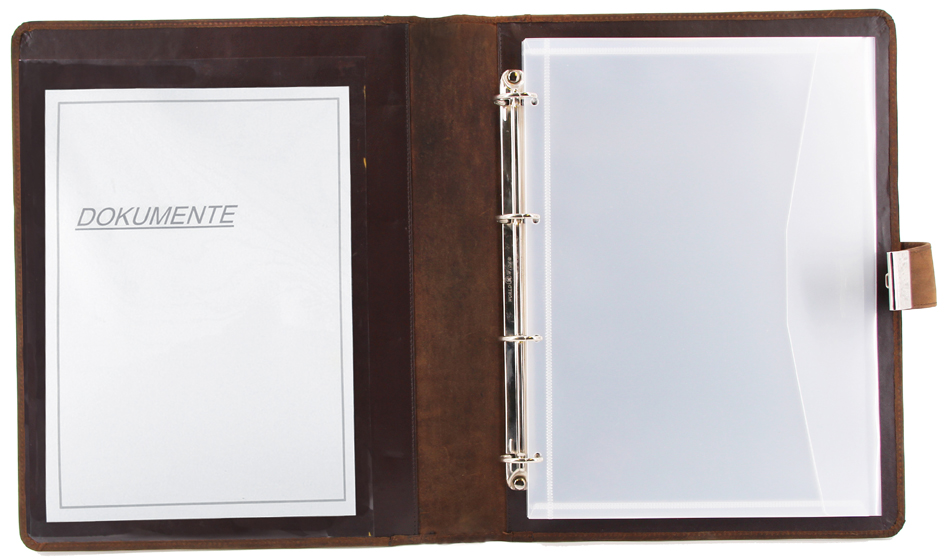 Porte-documents avec serrure, cognac, ouvert