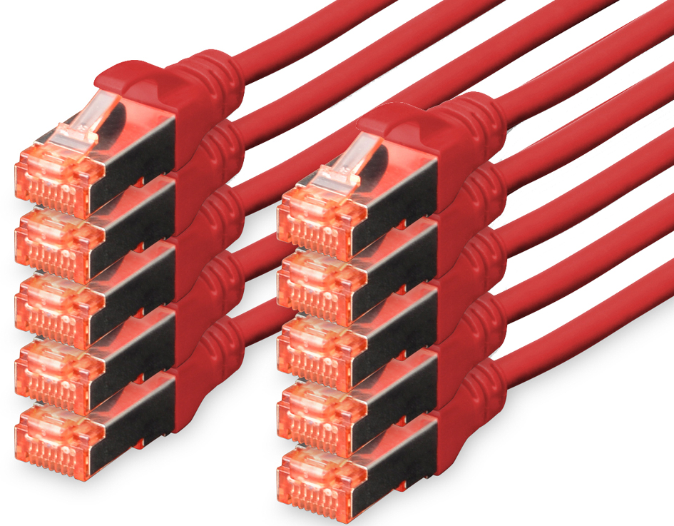 DIGITUS Câble de brassage Cat.6, S/FTP, 0,25m, par 10, rouge
