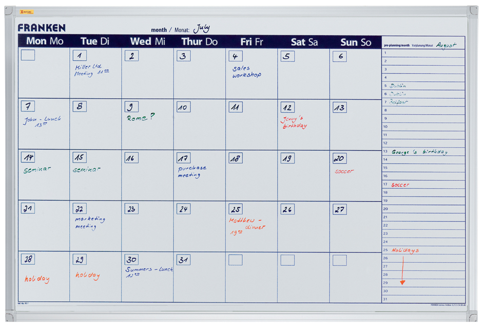 Tableau planning: Aperçu mensuel ou hebdomadaire
