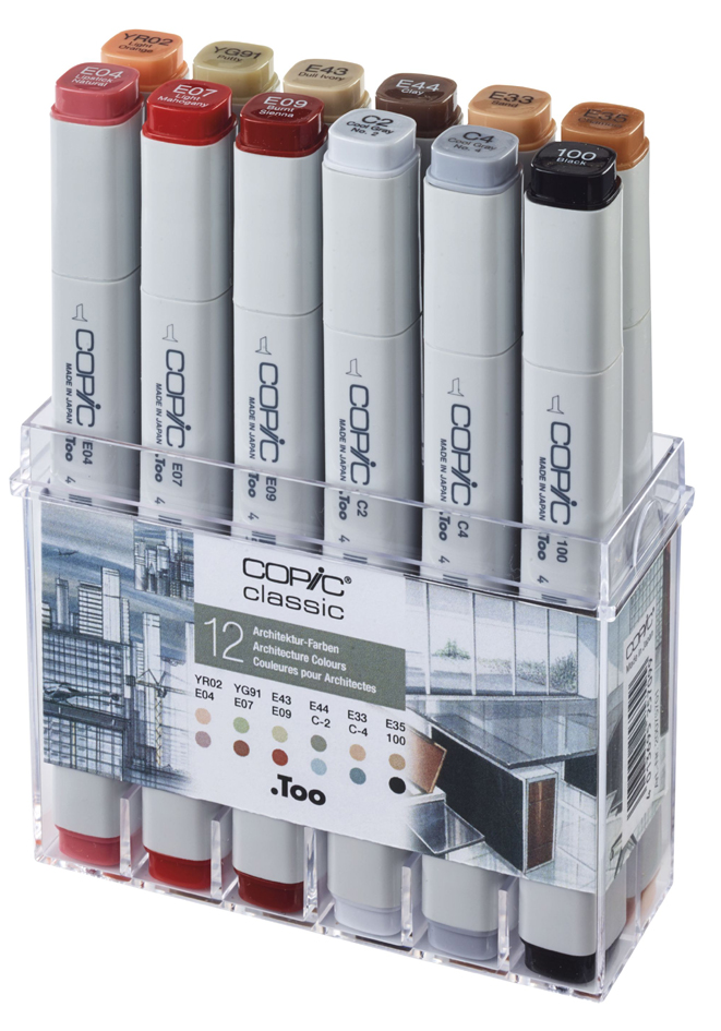 COPIC Marqueur classic, set de 12 couleurs architectes