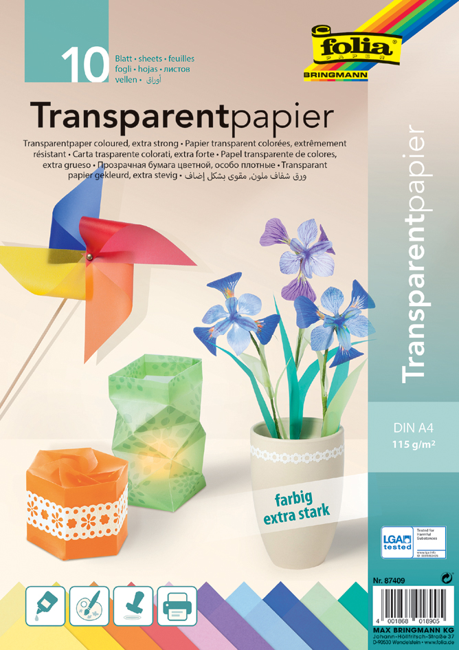 folia Papier transparent, A4, 115 g/m2, assorti