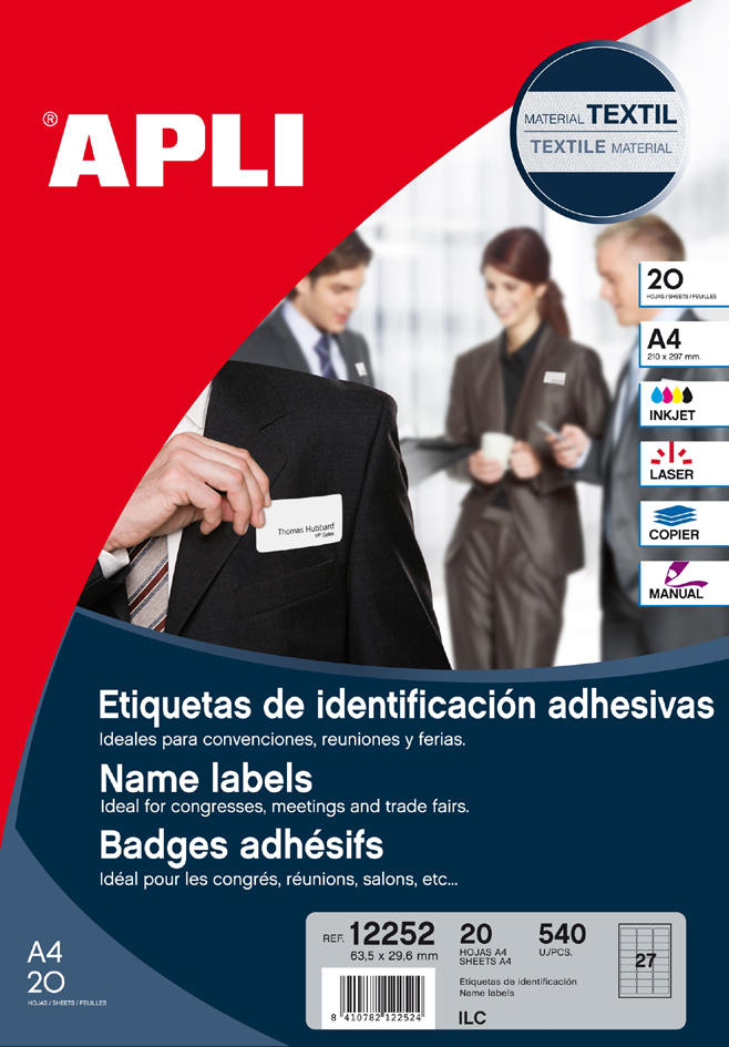 APLI Badges adhésifs, en papier structuré, blanc