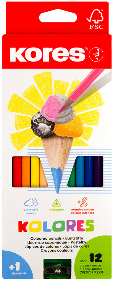 Kores Crayon de couleur triangulaire 'Kolores', étui carton