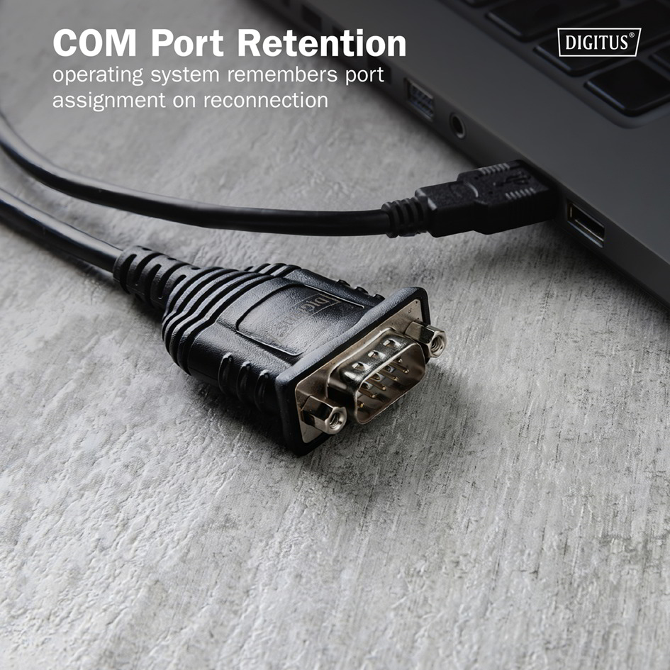 DIGITUS Câble adaptateur, USB-A - RS232, 1,8 m, noir