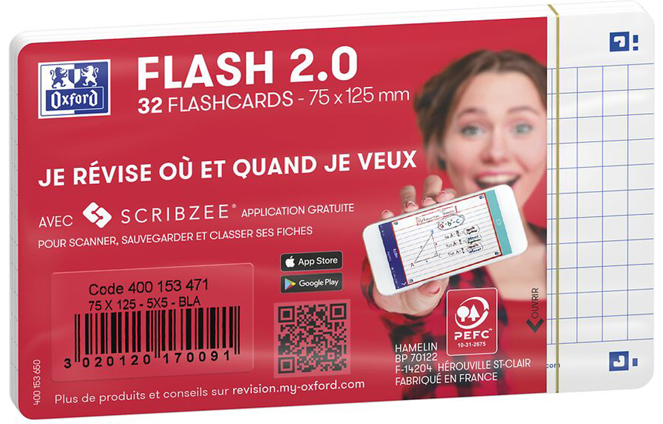 Fiches bristol FLASH 2.0, A7, quadrillé