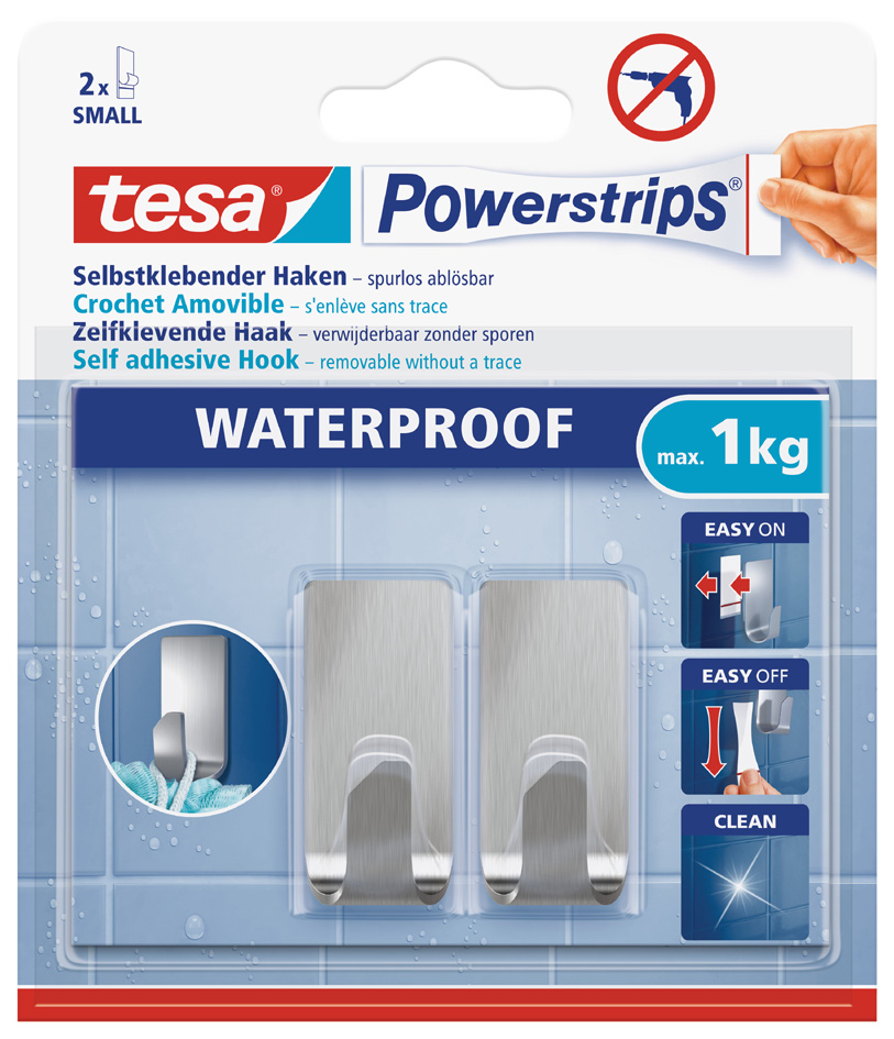 tesa Powerstrips Crochet ZOOM WATERPROOF Small, argent