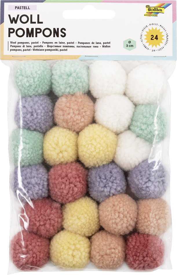 folia Pompon en laine 'Pastell', 24 pièces, assorti