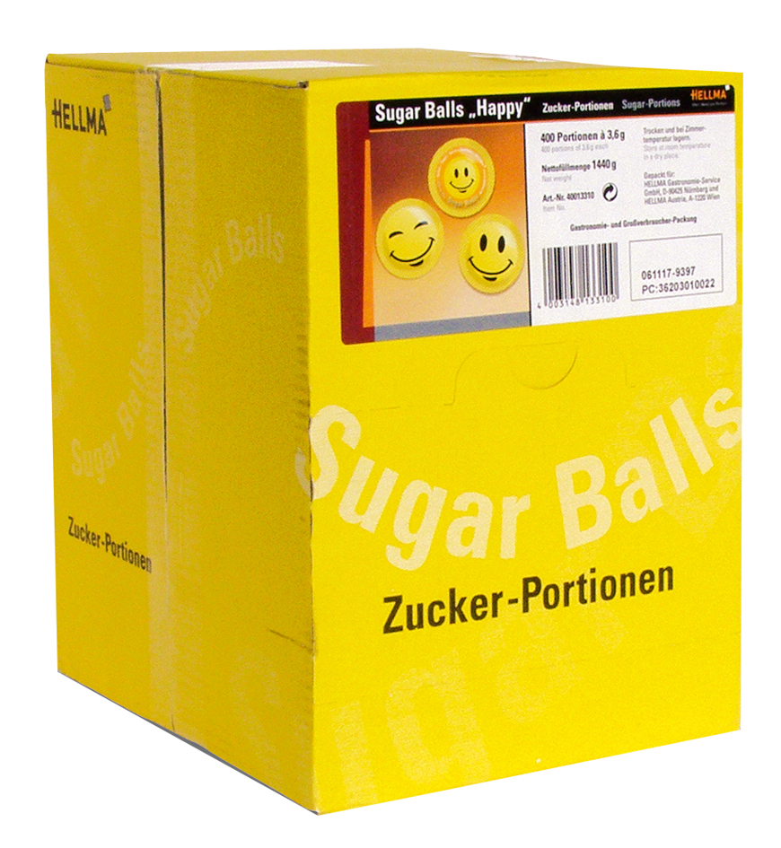 HELLMA sachets de sucre Sugar Balls 'Happy', présentoir en