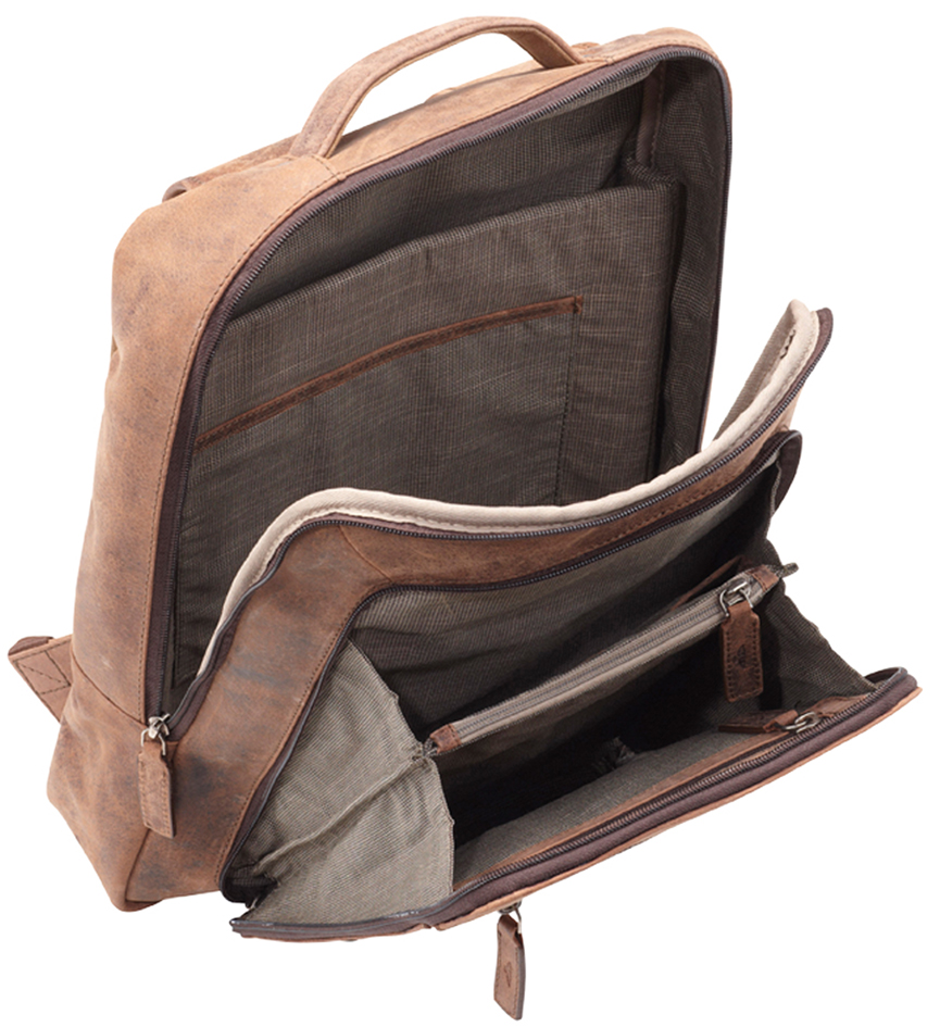 PRIDE&SOUL Sac à dos 'JESTER', avec compartiment pour jusqu'à 39,62 cm (15,6') cuir véritable marron