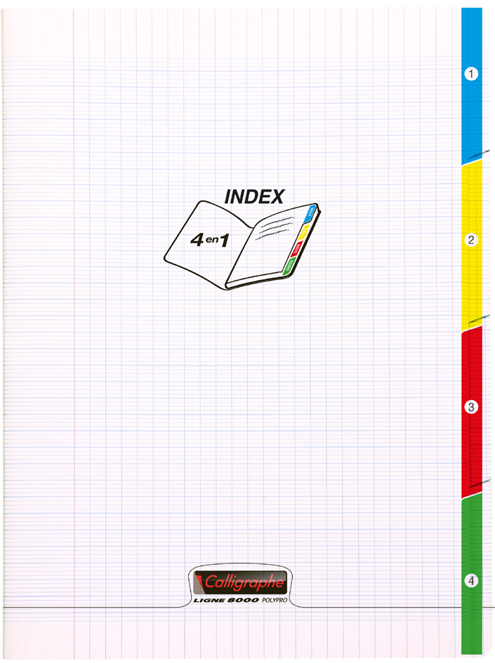 Cahier piqûre 4 index Polypro, 240 x 320 mm