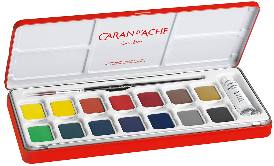 Gouache STUDIO en tablettes, étui de 15, ouvert