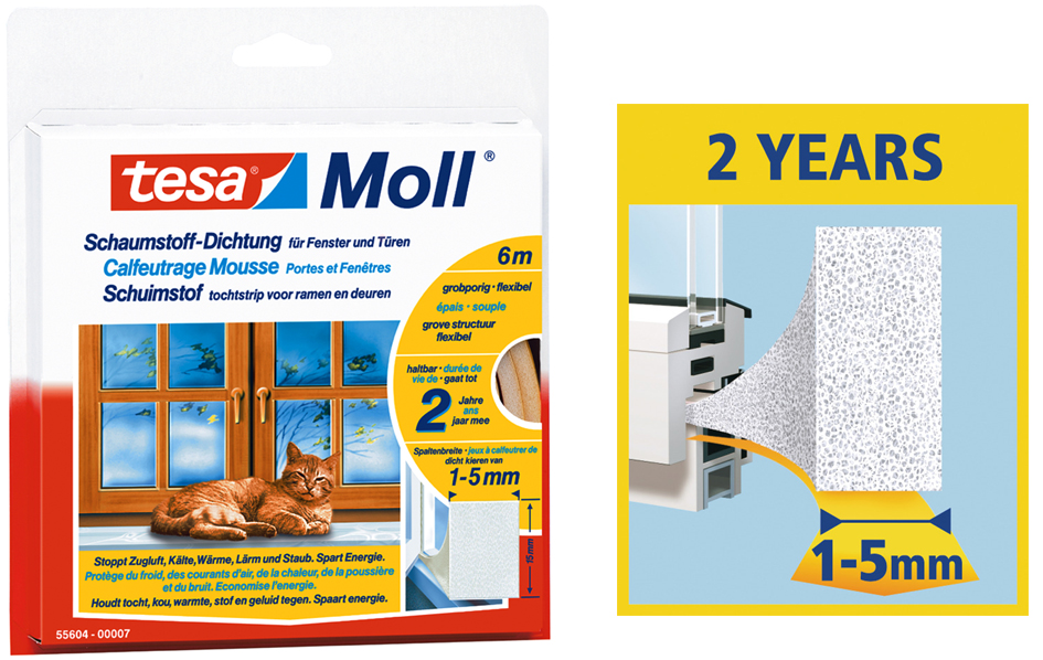 tesa Moll UNIVERSAL Calfeutrage mousse, 15 mm x 6 m, blanc