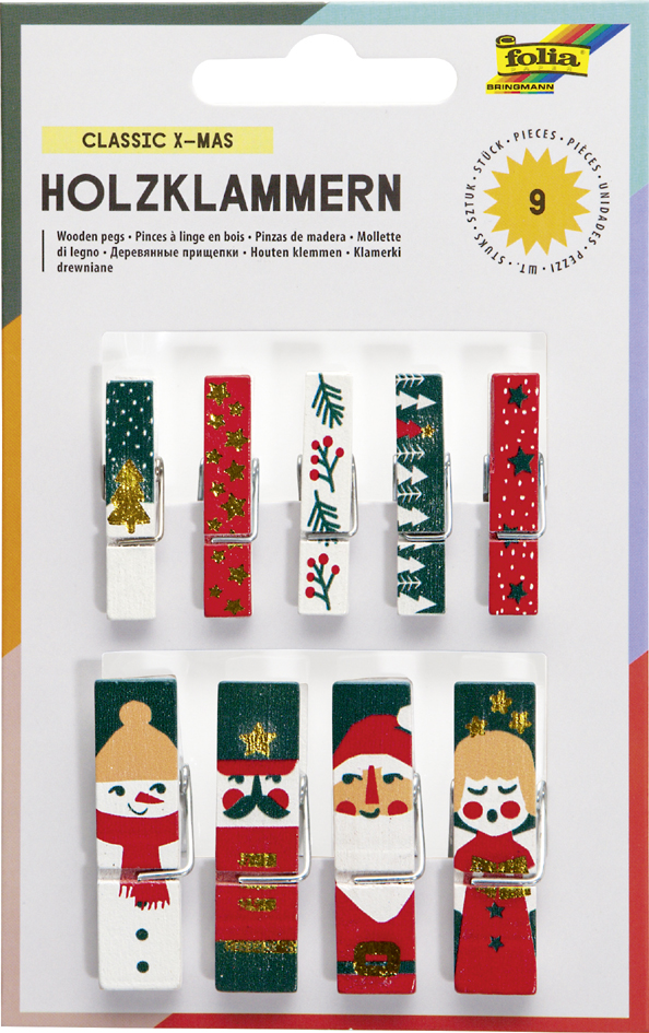 folia Pince à linge en bois, imprimé, 'XMas II'