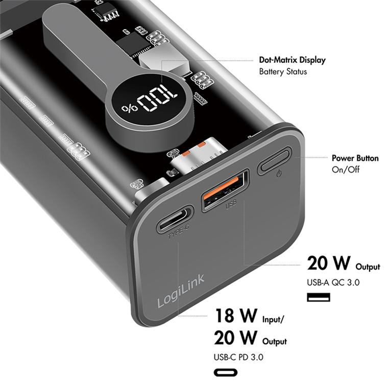 Powerbank avec écran, vue détaillée