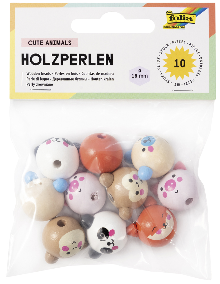 folia Perles en bois CUTE ANIMALS, rond