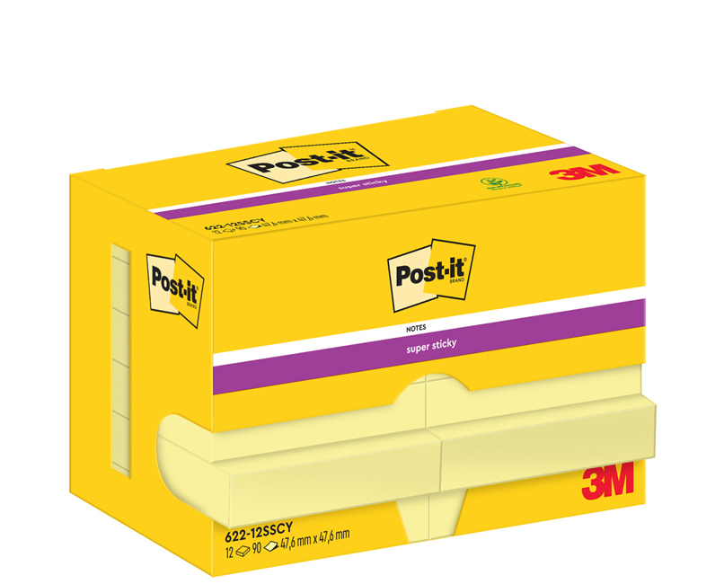 Post-it Bloc-note super sticky notes, 47,6 x 47,6 mm, jaune
