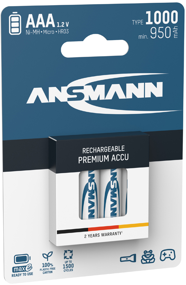 ANSMANN Pile rechargeable NiMH Premium, Micro AAA, 1.000 mAh
