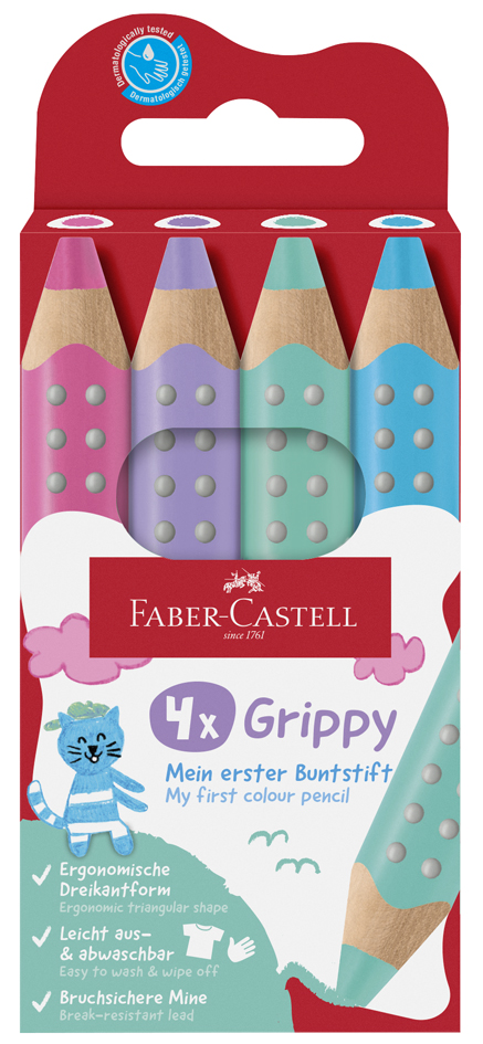 Crayon de couleur triangulaire Grippy Pastell, étui en carton de 4