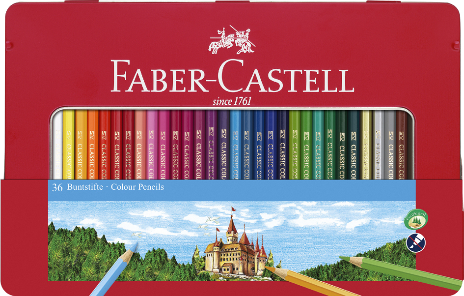 FABER-CASTELL Crayons de couleurs CASTLE, étui métal de 36