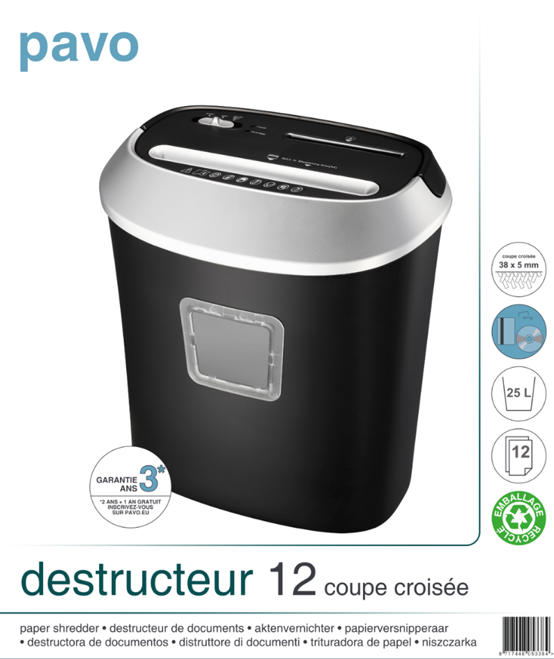 Destructeur de documents Crosscut 12, emballage