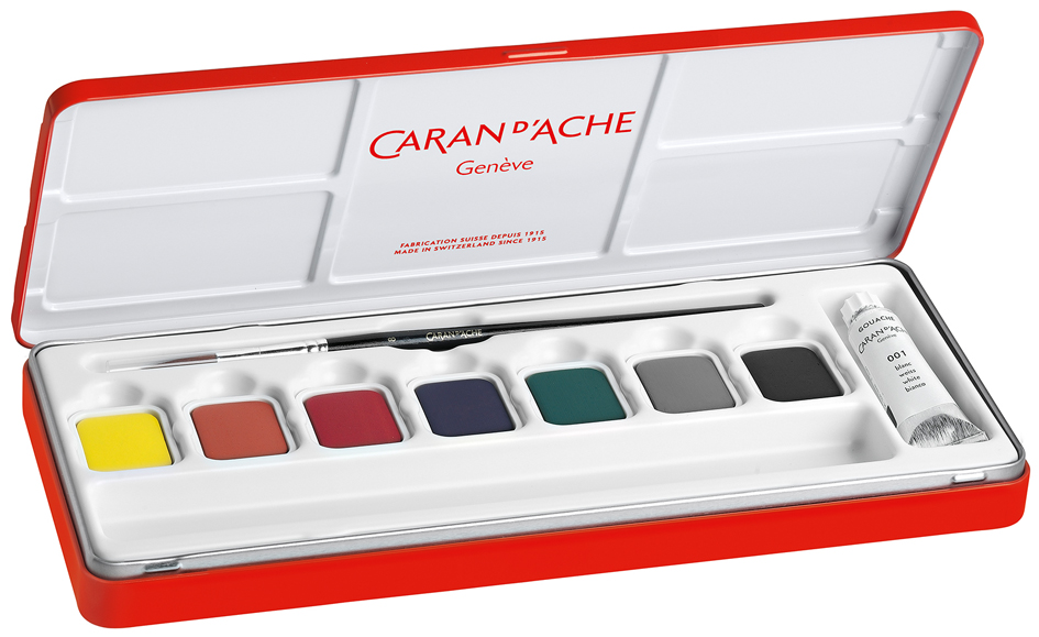 Gouache STUDIO en tablettes, étui de 8, ouvert