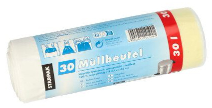 Sacs poubelle, LDPE, à liens coulissants, 30 litres, blanc