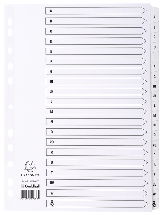 EXACOMPTA Intercalaires en carton A-Z, A4, 20 touches