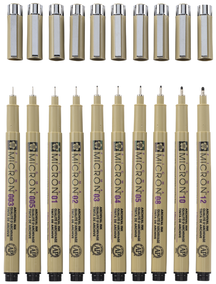 SAKURA Feutre pointe fine PIGMA MICRON, étui de 10, noir assorti noir gris 10