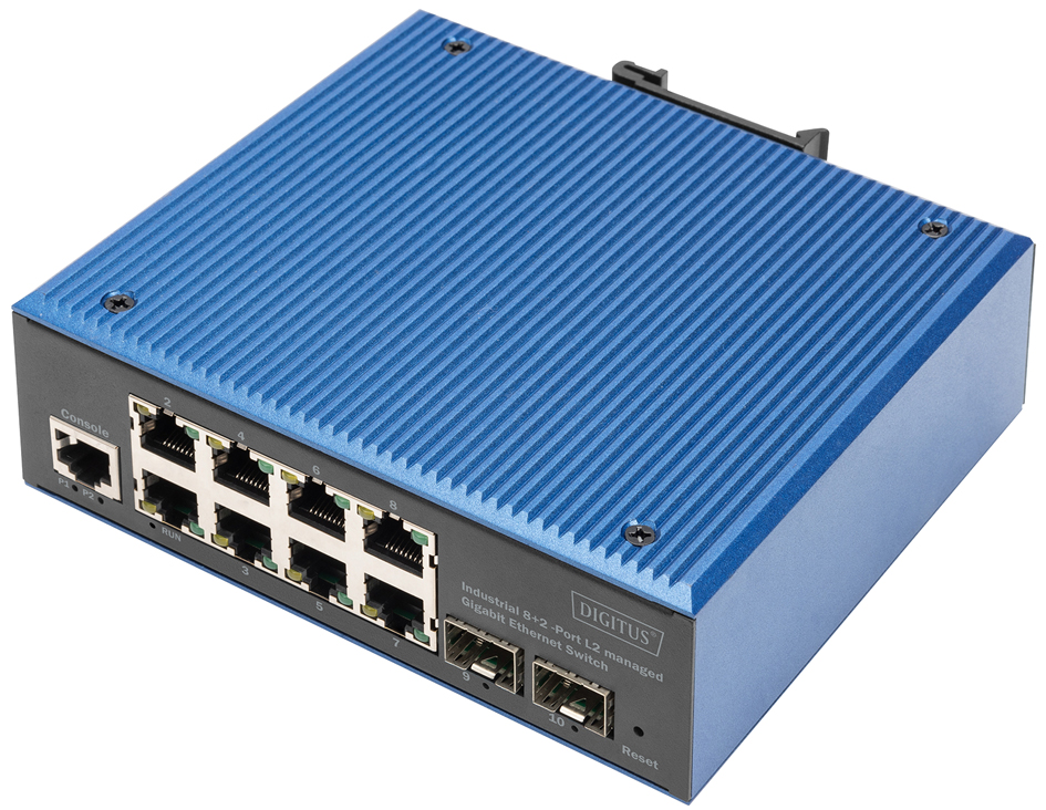 DIGITUS Switch industriel Gigabit Ethernet manageable L2 8+2