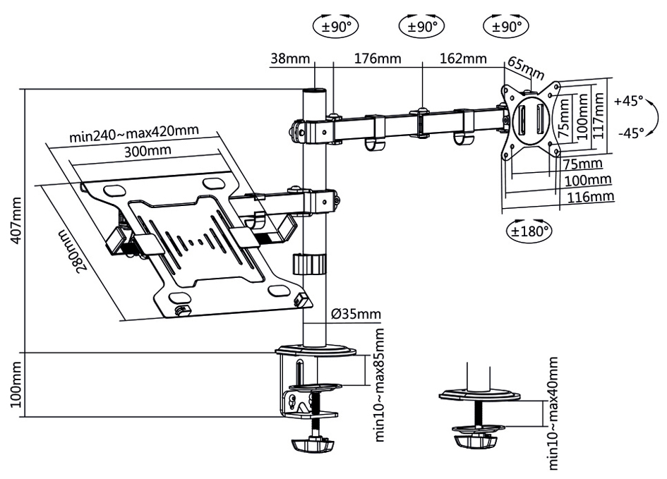 Support d'écran et d'ordinateur portable - dimensions