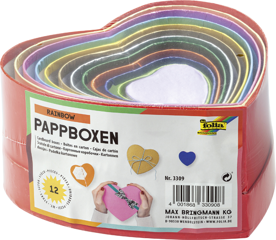 folia Boîte cadeau 'Coeur', tailles/couleurs assorties
