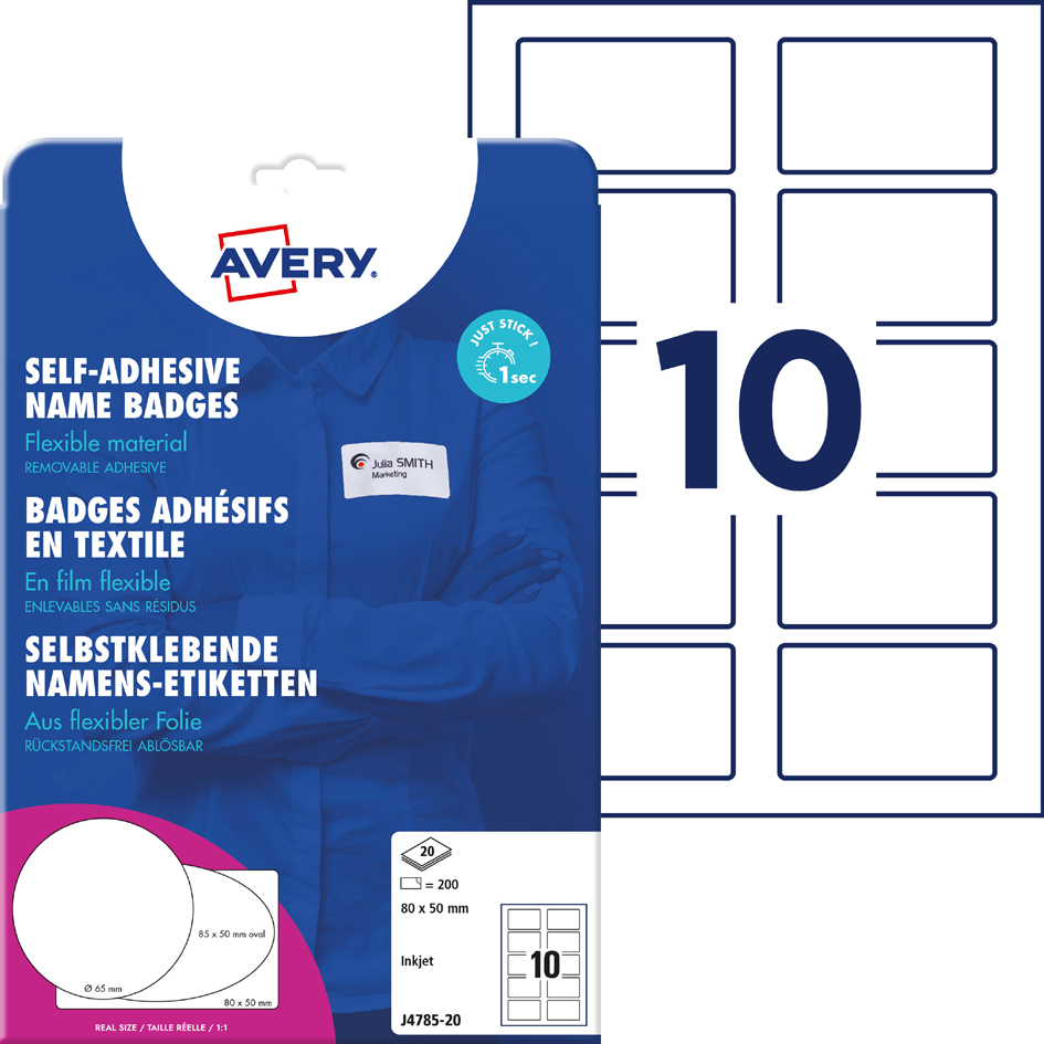 AVERY Zweckform Etiquette pour badge, 80 x 50 mm, blanc imprimable (L)80 x (H)50 mm 200
