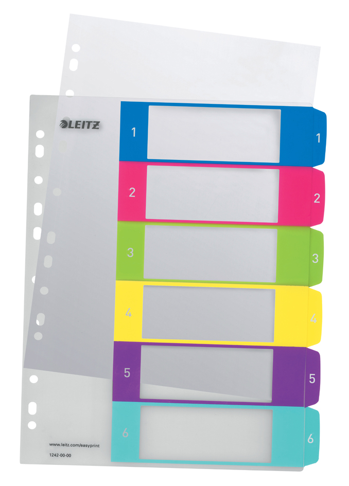 LEITZ Intercalaires en plastique WOW, numéroté, A4, 1-6