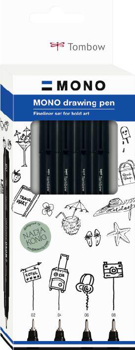 Tombow Feutre fin MONO drawing pen 'Fine Set', set de 4