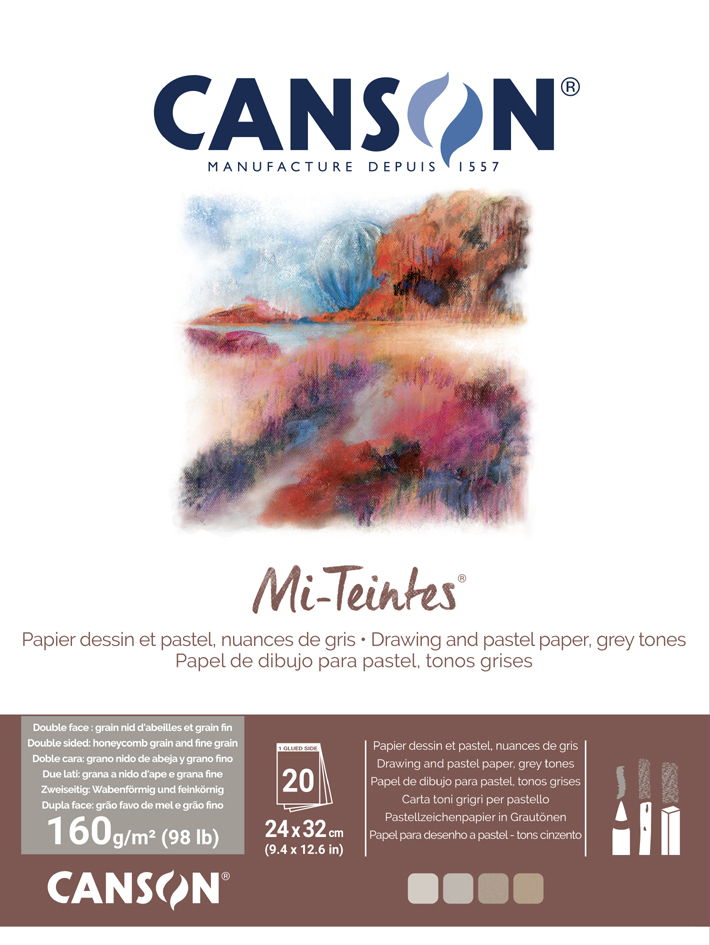 Visuel de référence: Papier beaux-arts Mi-Teintes, en bloc, nuances de gris