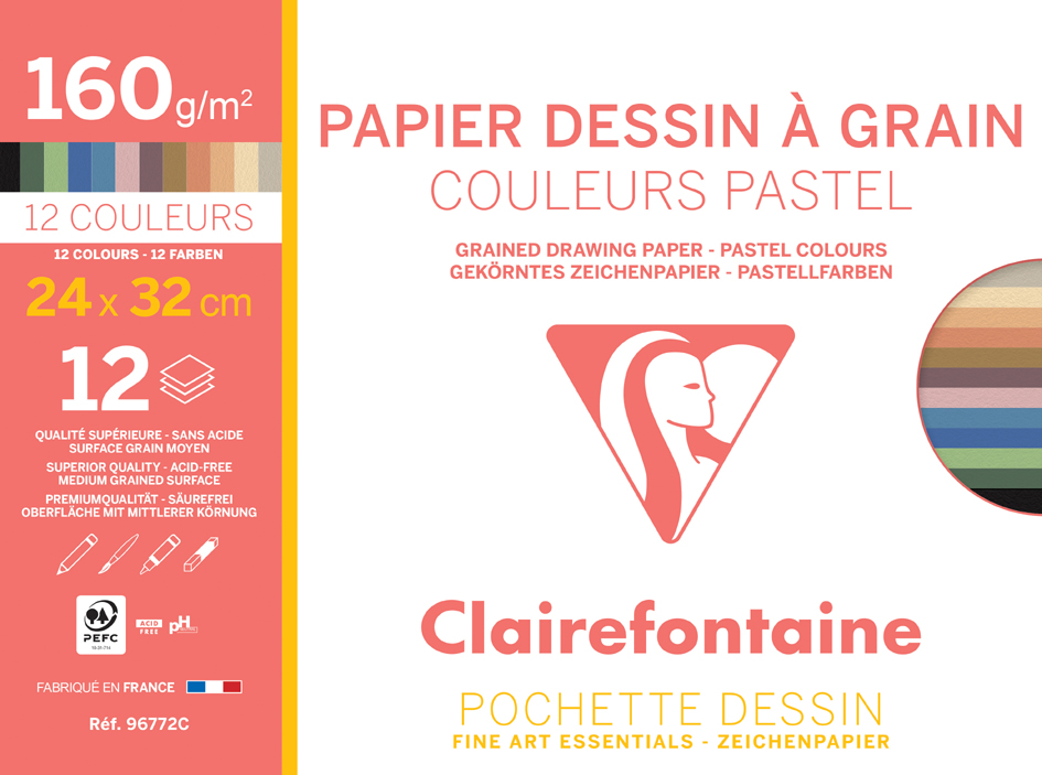 Clairefontaine Papier dessin 'à Grain', couleurs pastel