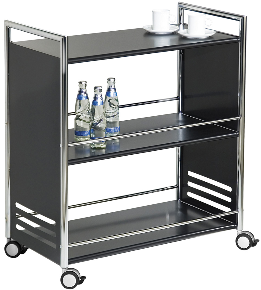 kerkmann Chariot de service, en acier, 3 étages, noir/chrome