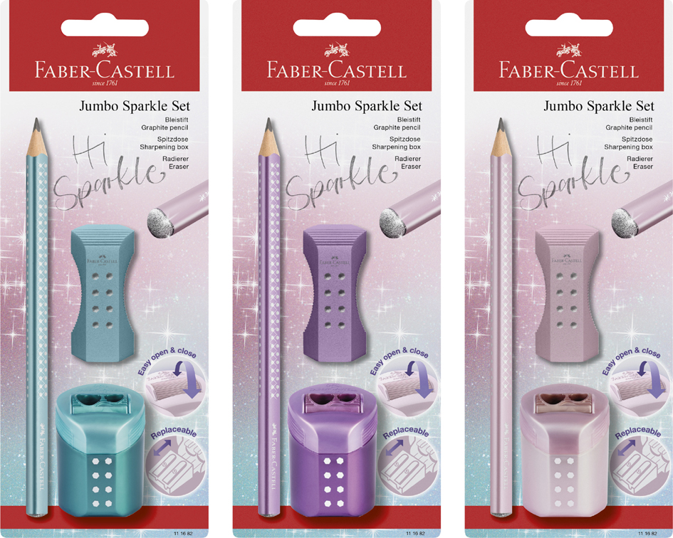 FABER-CASTELL Kit d'écriture Jumbo GRIP SPARKLE, assorti