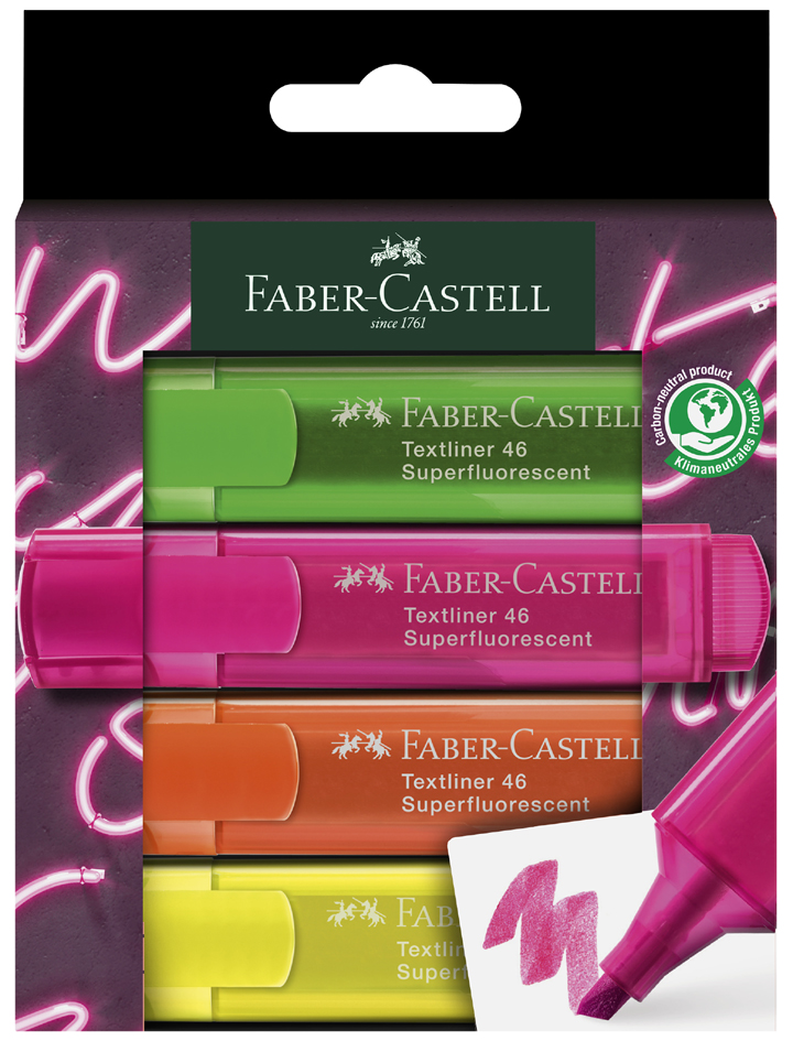 FABER-CASTELL Surligneur TEXTLINER 1546 NEON, étui de 4