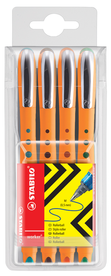 STABILO Stylo roller worker medium, étui de 4