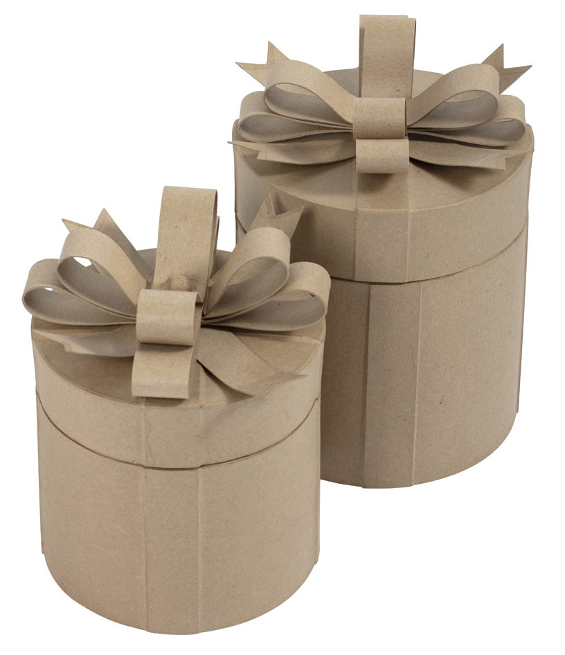 décopatch Boîte cadeau en papier mâché, rond, set de 2